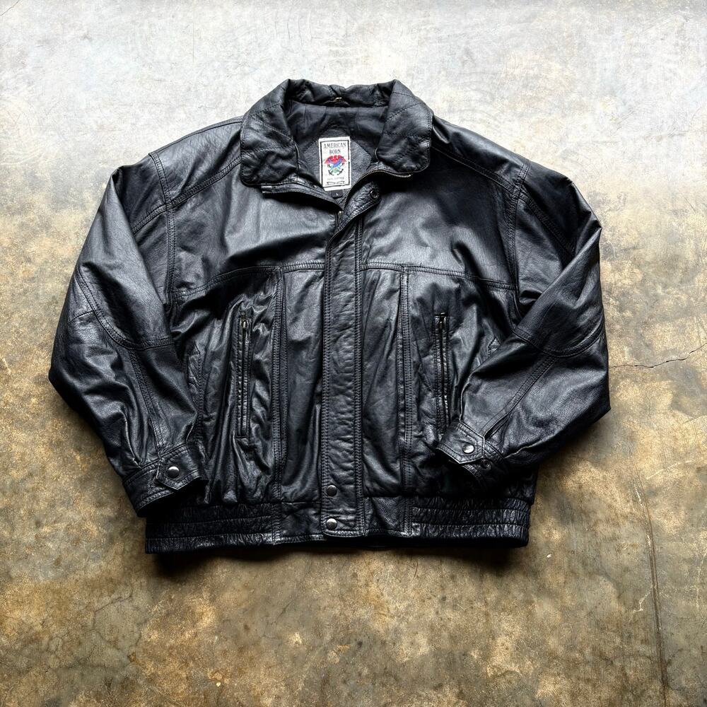 Vintage Black Leather Motorcycle‎ Riding Jacket